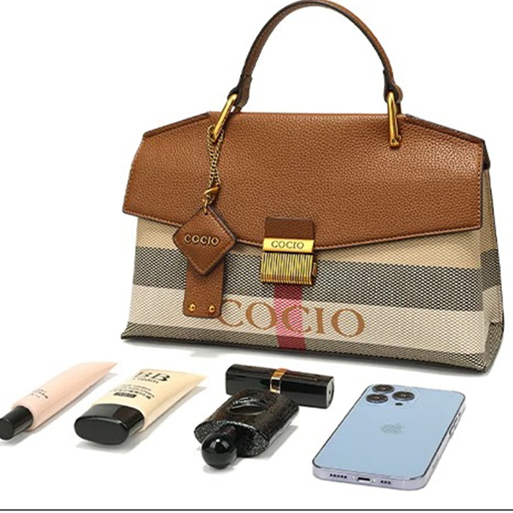 Genuine Leather Checkered Handbag | Elegant Everyday Shoulder & Crossbody Bag