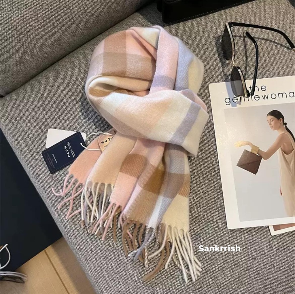 100% Australian Wool Simple Plaid Scarf | Premium Warm Winter Scarf for Women & Couple