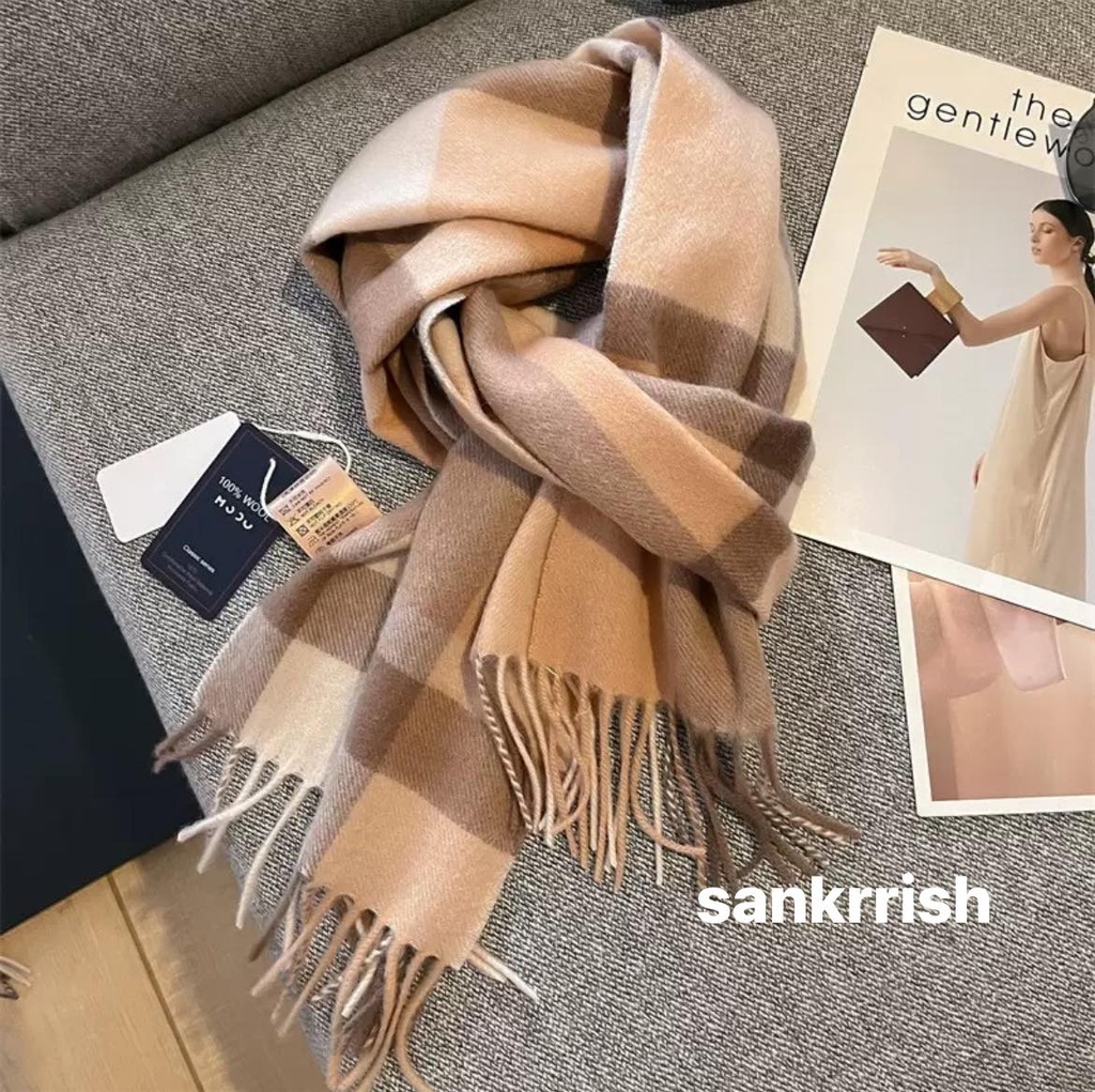 100% Australian Wool Simple Plaid Scarf | Premium Warm Winter Scarf for Women & Couple