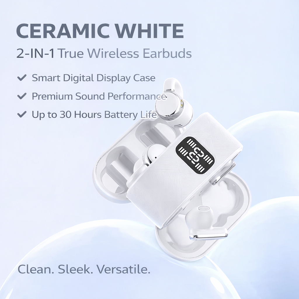 2-in-1 True Wireless Earbuds । Smart Digital Display Case । 30 Hours Battery Life